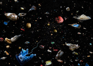 Photographic work exposing the crisis of plastic pollution in the space with all plastics partially burnt