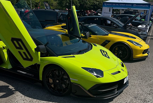 Cars parked up at the Supercar Show in Bingley
