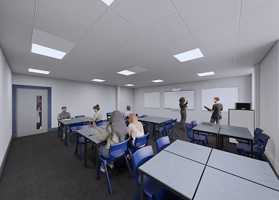 CGI image of a classroom in the new building at Harrogate College