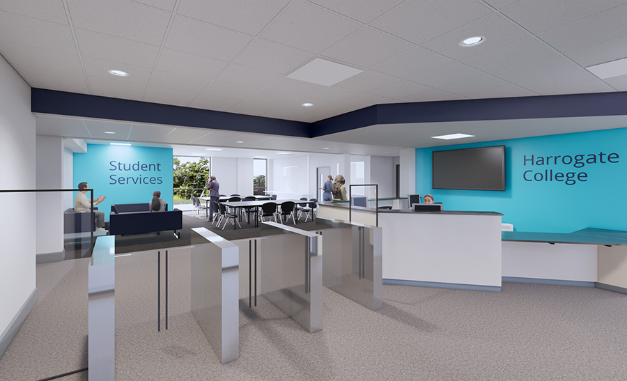 CGI image of the reception area in the new Harrogate College building