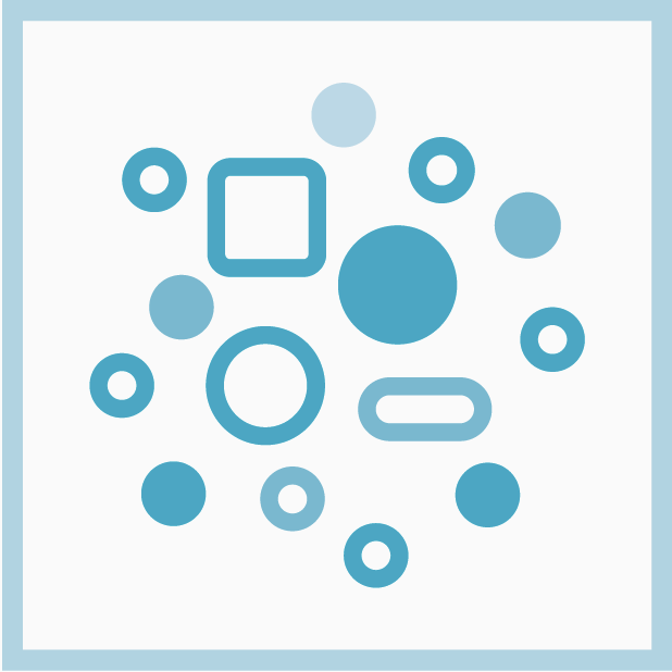 Decorative icon for STEM - blue graphics mix of circles and squares