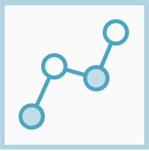 Decorative teal STEM icon - four circles connected by three lines