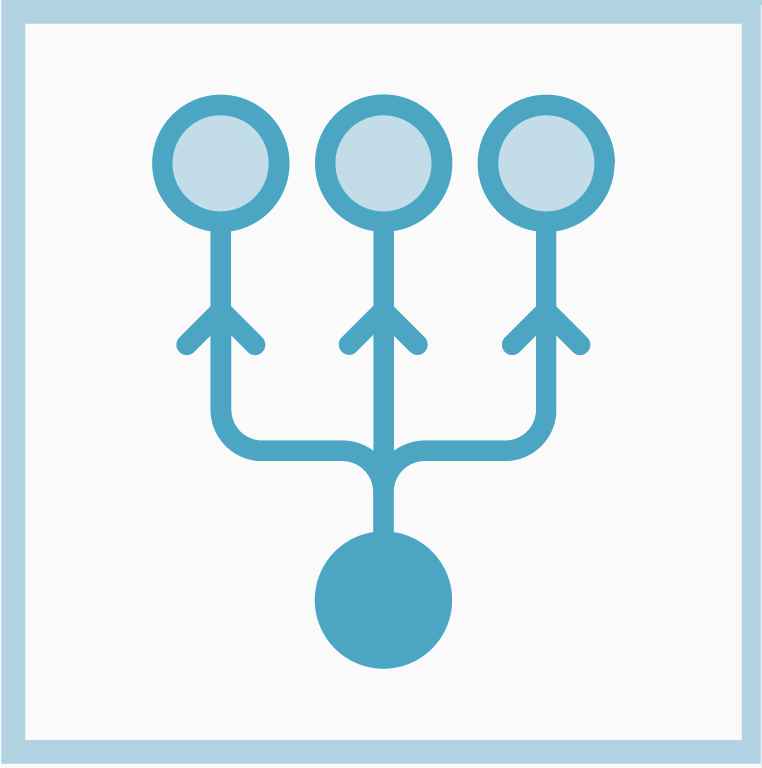 Decorative teal STEM icon - circles and arrows connected with lines