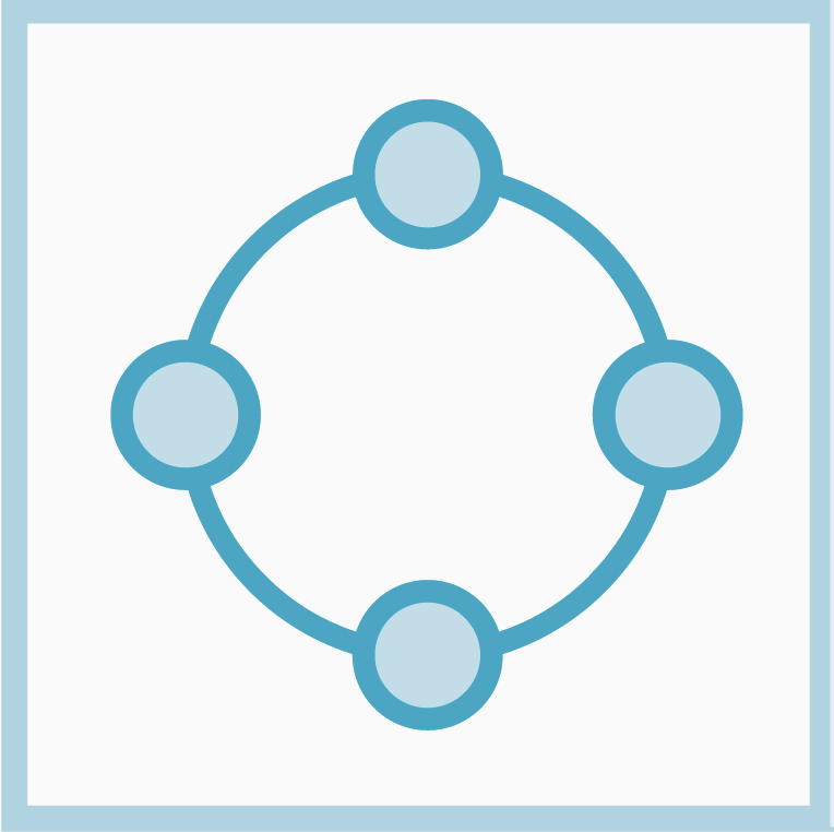 Decorative teal STEM icon - four circles connected in one circle