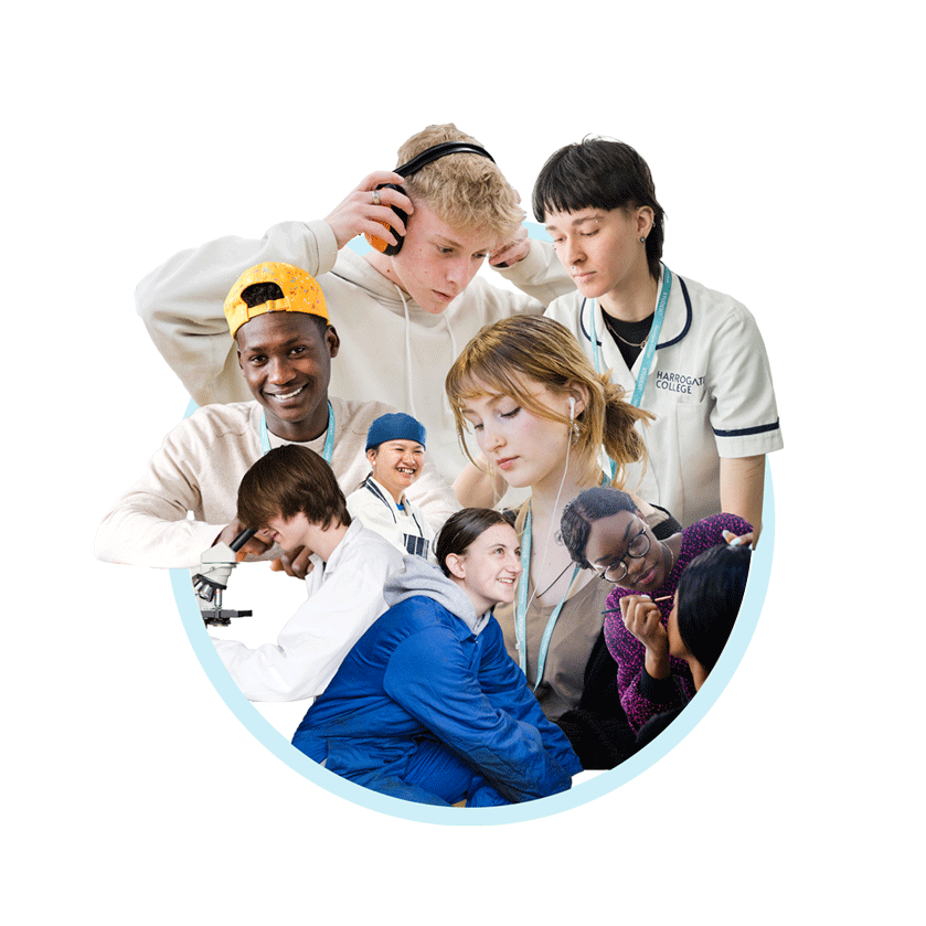 Harrogate College students from lots of different courses grouped together in a fun circular format
