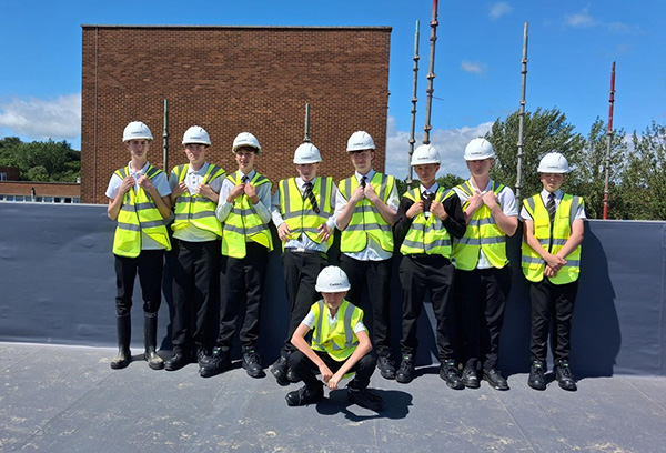 A group of Rossett School students visiting Harrogate College's under-construction new campus