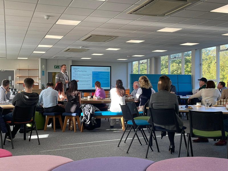 Principal Danny Wild addressing the audience at an event for Harrogate College Employers' Network