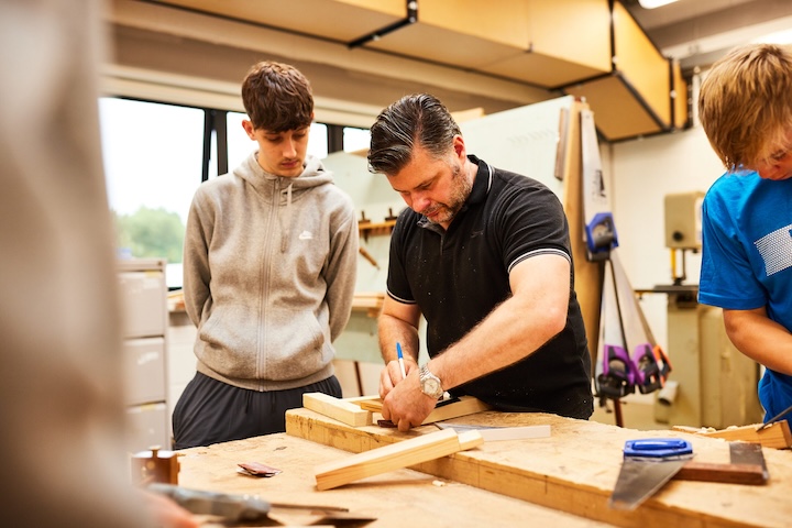 Harrogate College students working in the construction workshop