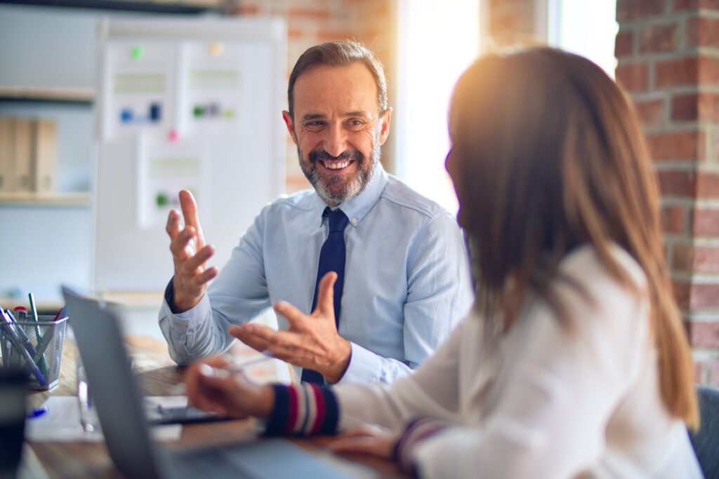 Two business colleagues in discussion