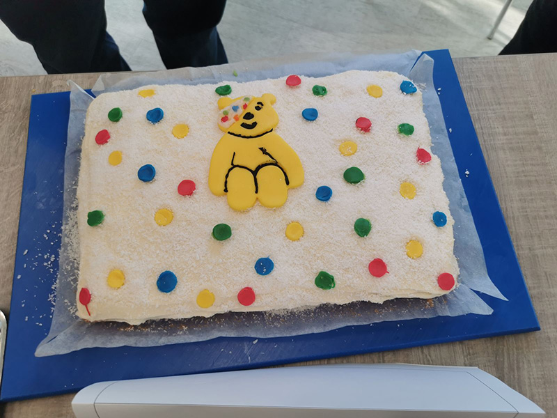Pudsey Bear spotty cake for Children in Need fundraiser event
