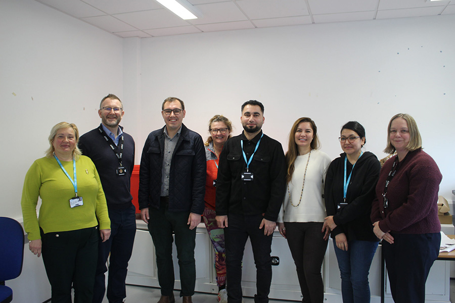 Tom Gordon MP visiting Harrogate College with staff and principal Danny Wild
